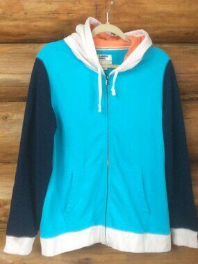 Lands End Color Block Serious Sweats Zip Up Nautical Hoodie Size 14-16 Large